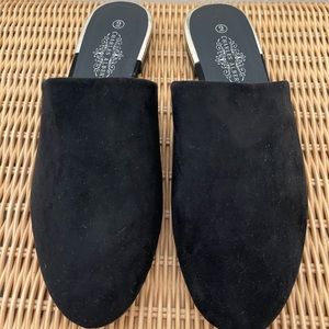 Black suede mules